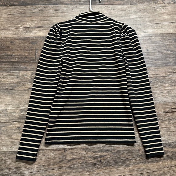 J. Crew Black and Tan Fitted Ribbed Long Sleeve Tee - Picture 2 of 5